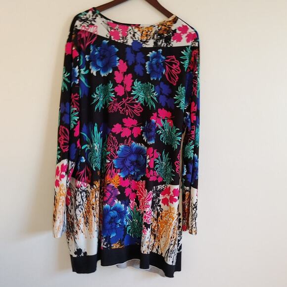 La Cera Floral Wrap Tunic Top Long Sleeve Multicolor 3X Botanical Print Slinky - Picture 3 of 10